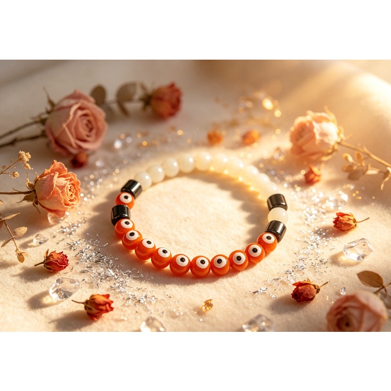 Patchwork Handmade Bead Bracelet with Orange Eyeball, Trendy